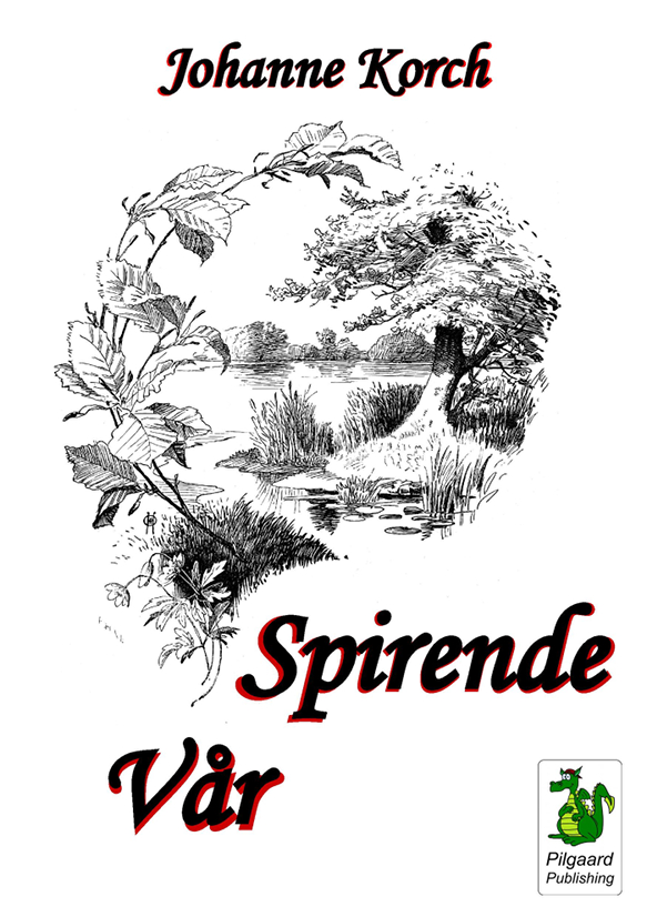 Johanne Korch - Spirende Vår - Idyllisk stregtegning af vandløb, der løber ud i en sø.