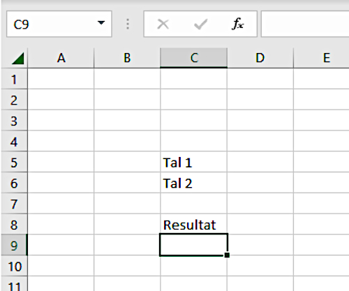 Billede af regnearket som beskrevet.