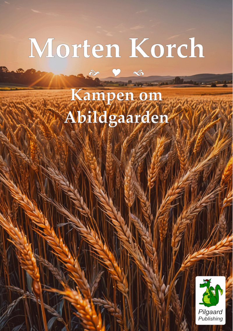 Morten Korch - Kampen om Abildgaarden - Billede af en rugmark og solen på vej ned i horisonten.